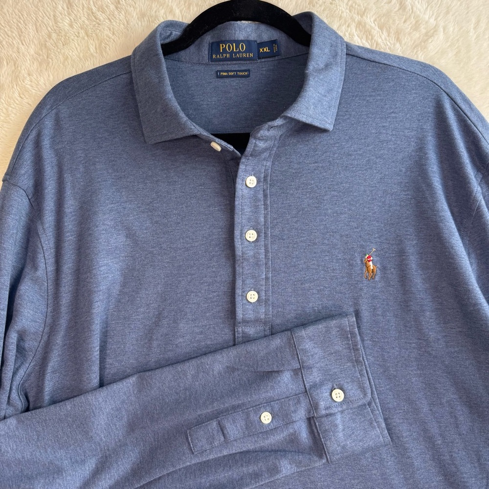 Polo Ralph Lauren Long Sleeve Shirt Men’s XXL Blue Pima Soft Touch Cotton Preppy